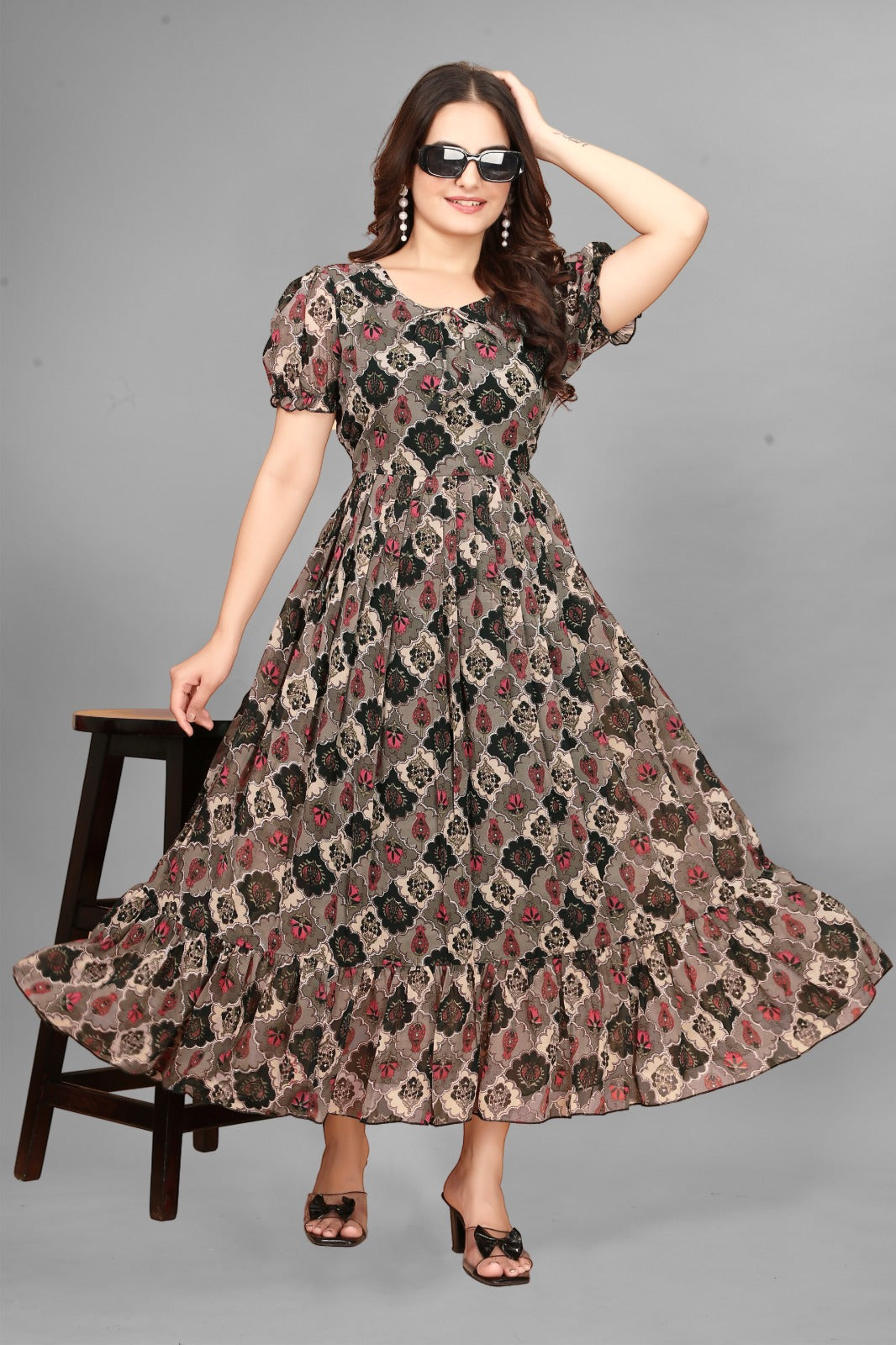 Georgette long maxi dress with inner - Clothebelle