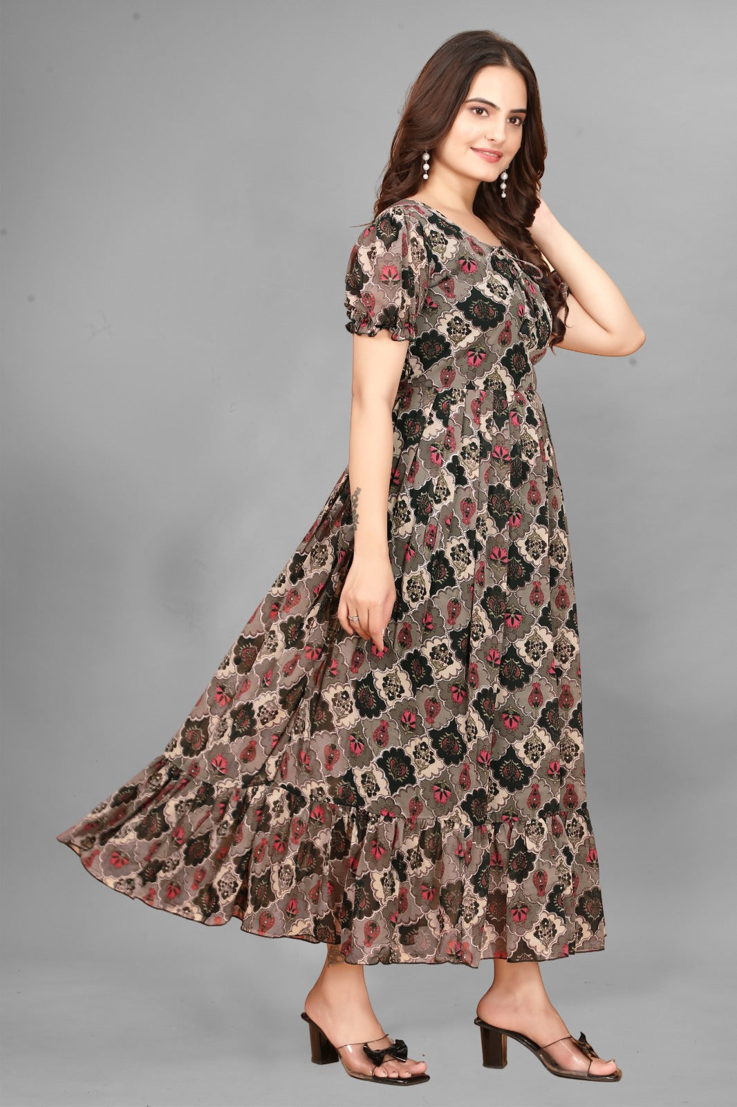 Georgette long maxi dress with inner - Clothebelle