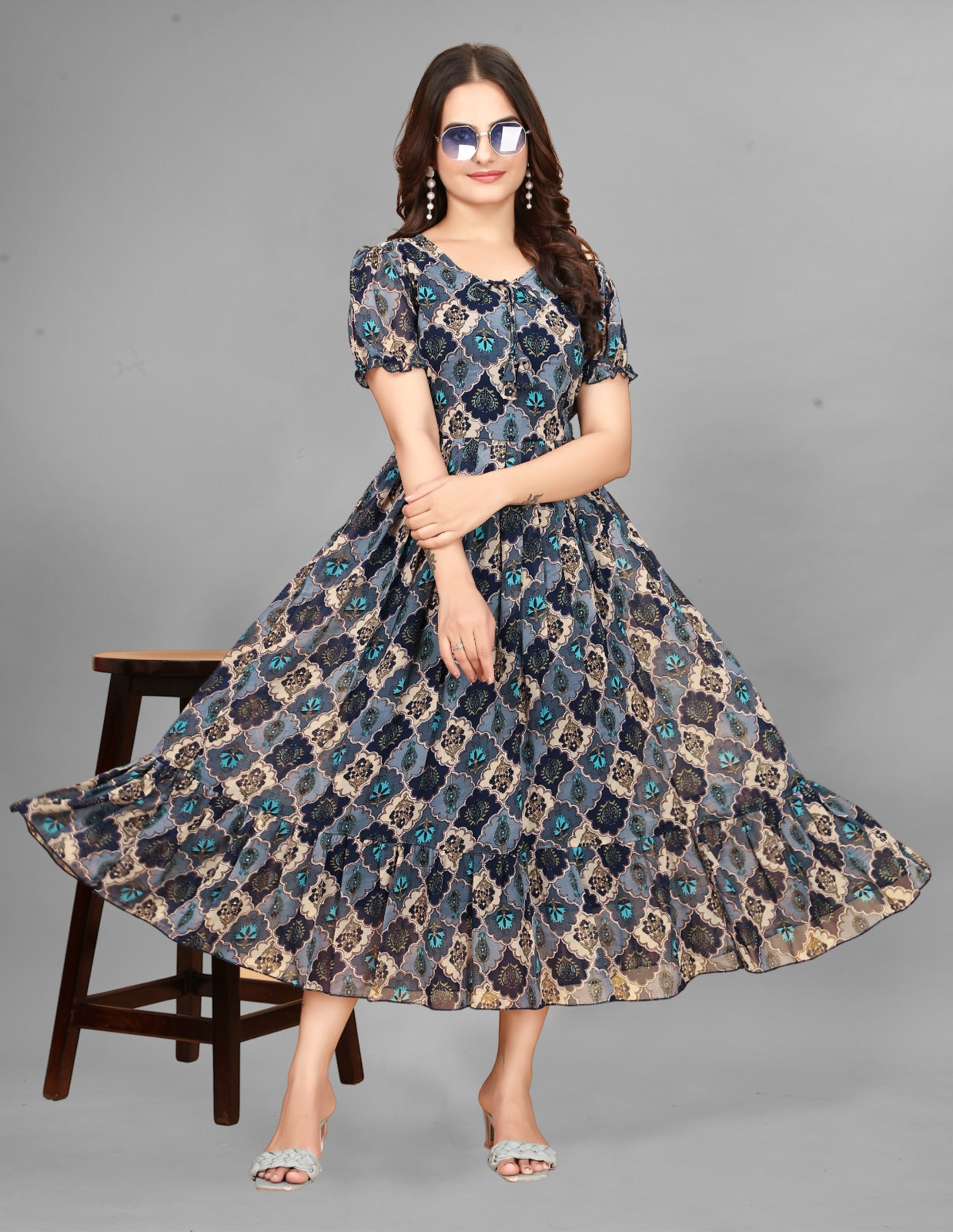 Georgette long maxi dress with inner - Clothebelle