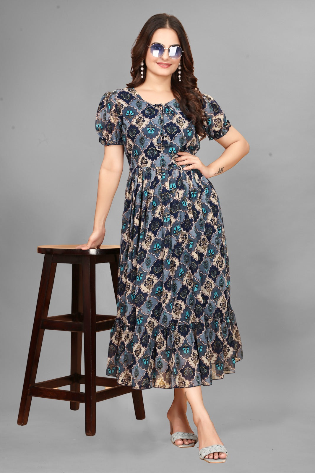 Georgette long maxi dress with inner - Clothebelle