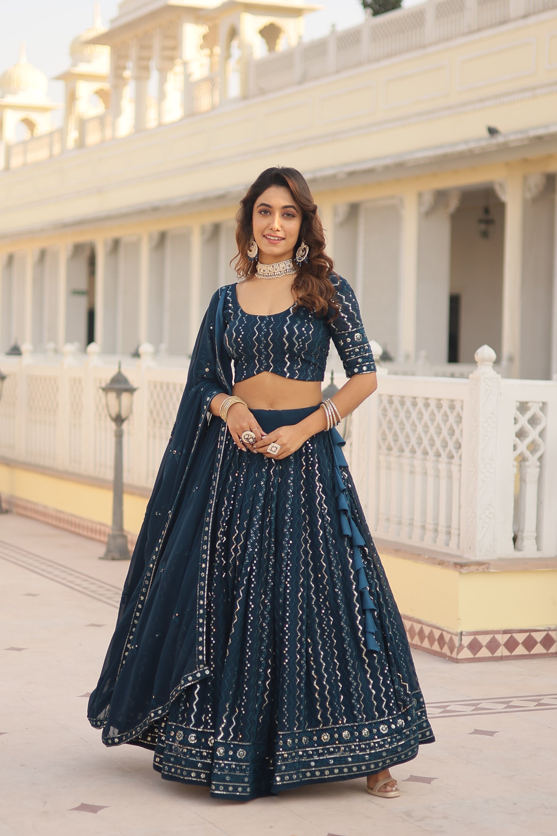 thread Embroidered work Lehenga Choli with Dupatta - Clothebelle