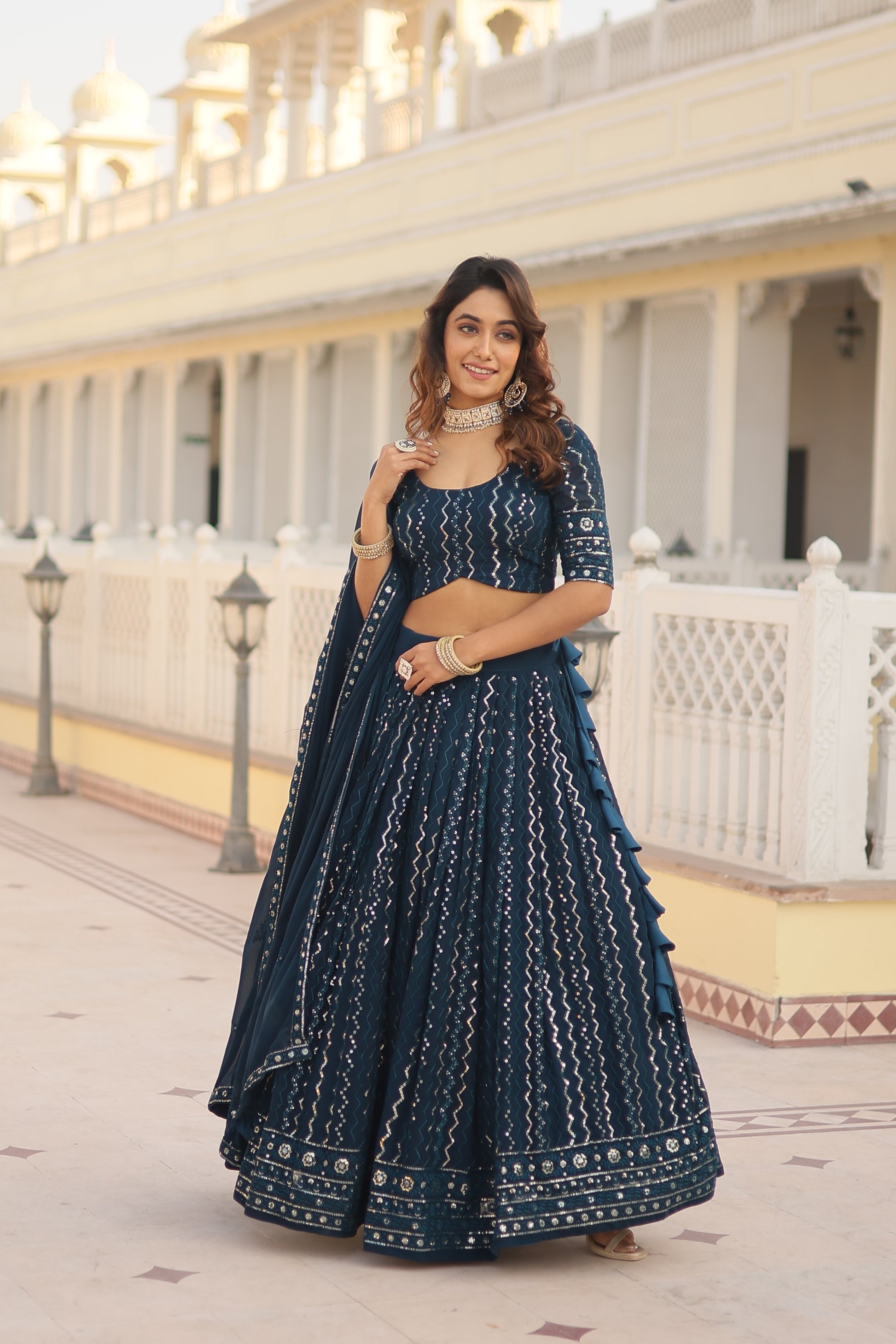 thread Embroidered work Lehenga Choli with Dupatta - Clothebelle