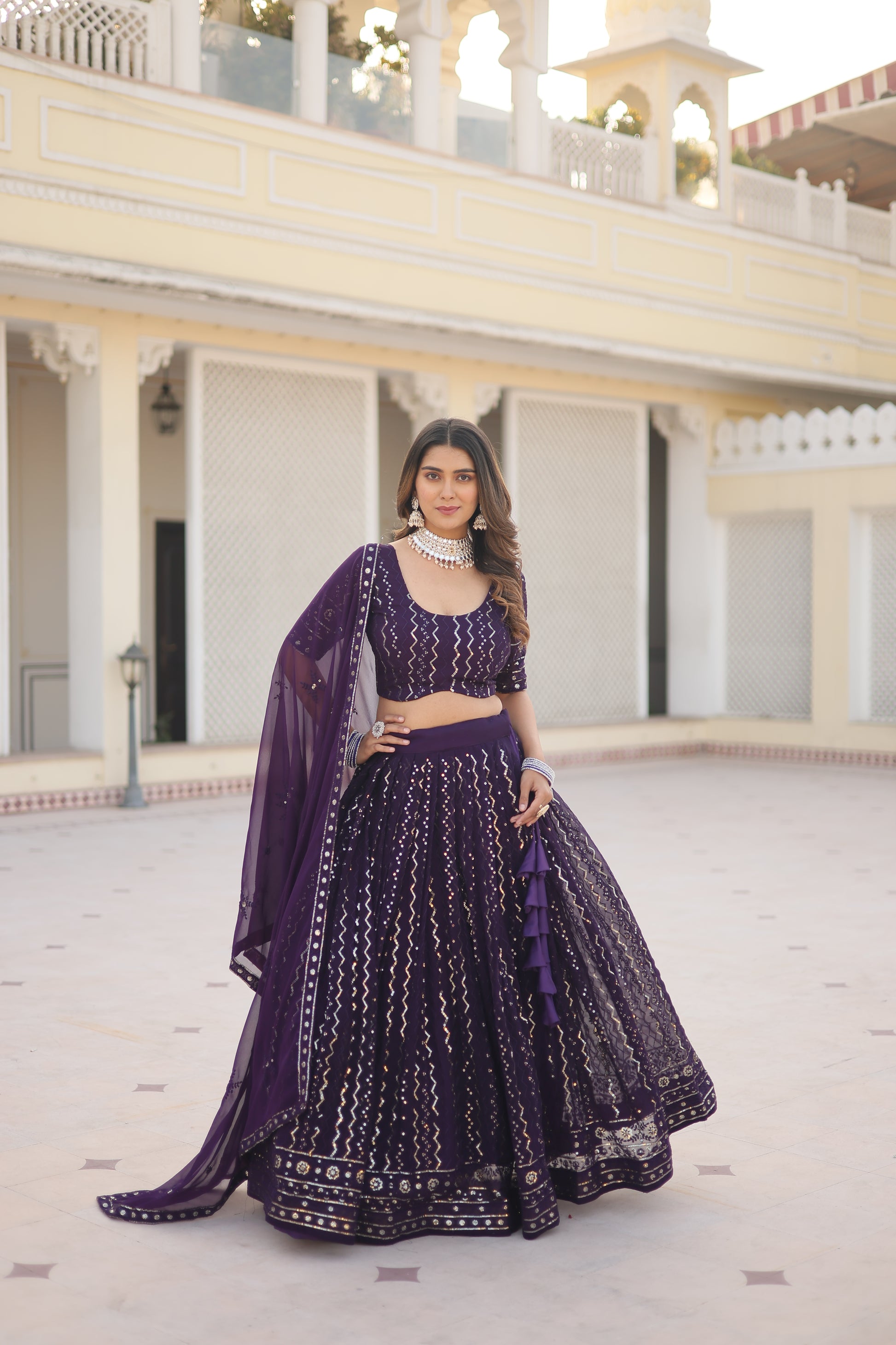 thread Embroidered work Lehenga Choli with Dupatta - Clothebelle