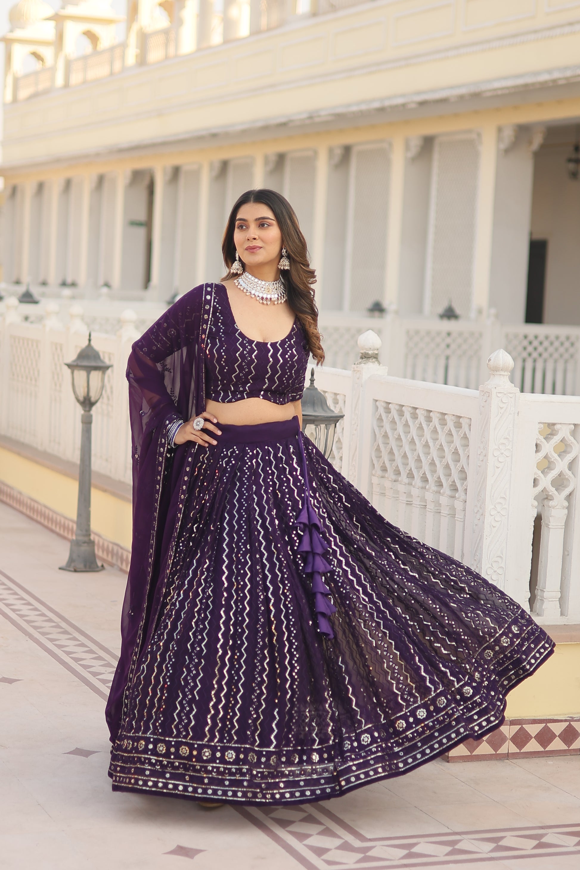 thread Embroidered work Lehenga Choli with Dupatta - Clothebelle