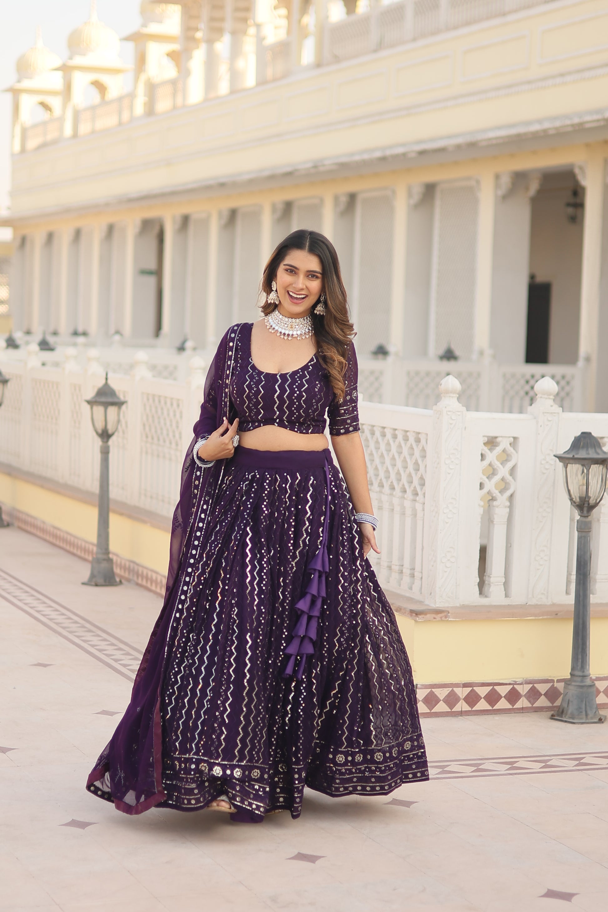 thread Embroidered work Lehenga Choli with Dupatta - Clothebelle