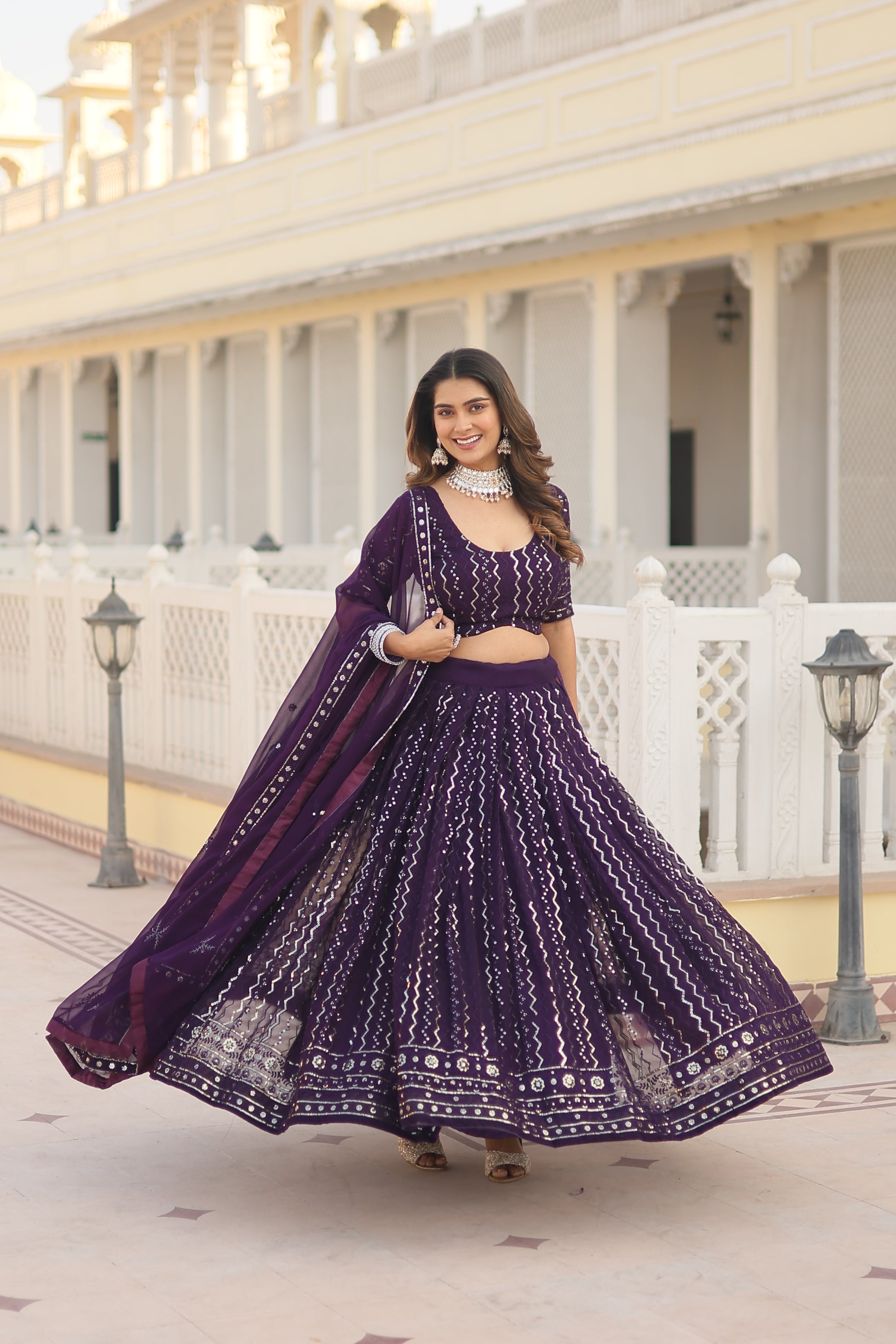 thread Embroidered work Lehenga Choli with Dupatta - Clothebelle