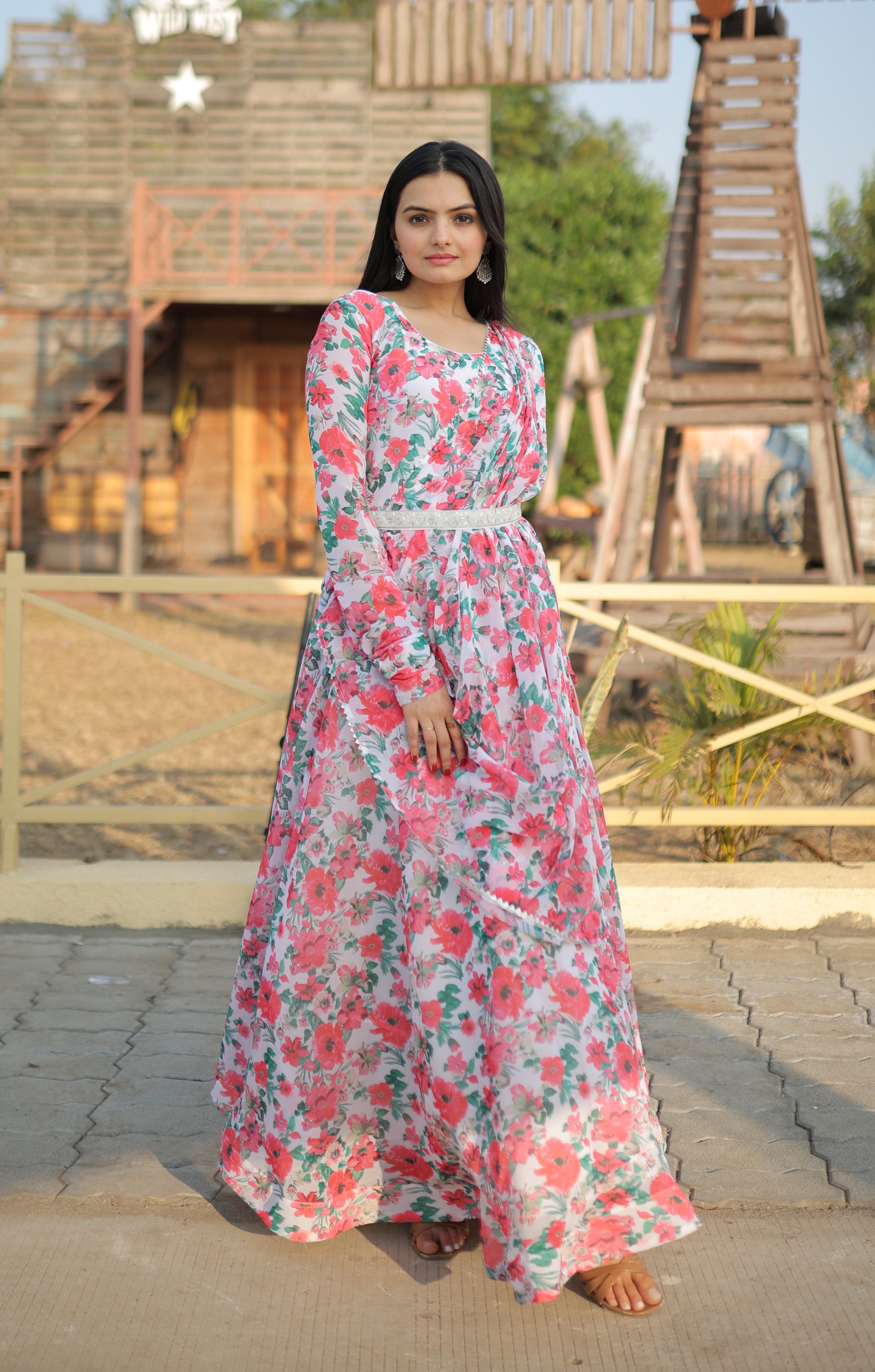 Faux Georgette with unique Flower Print and pure fabric Georgette gown - Clothebelle