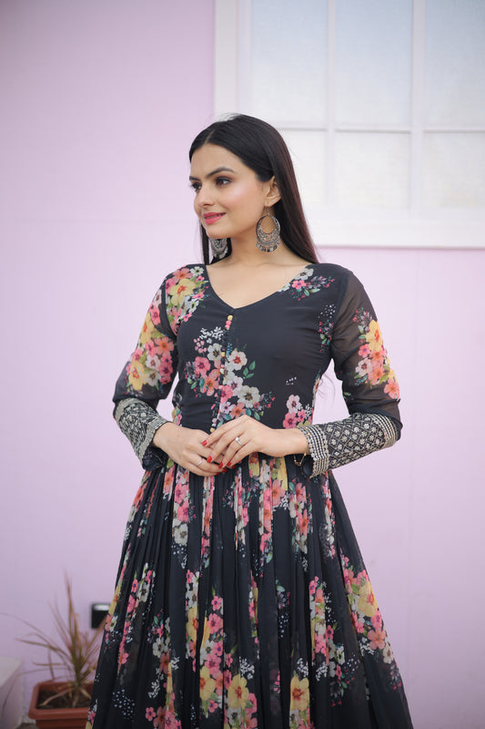 Designer Gown with  luxury clothing high quality & Faux Georgette Floral printed - Clothebelle