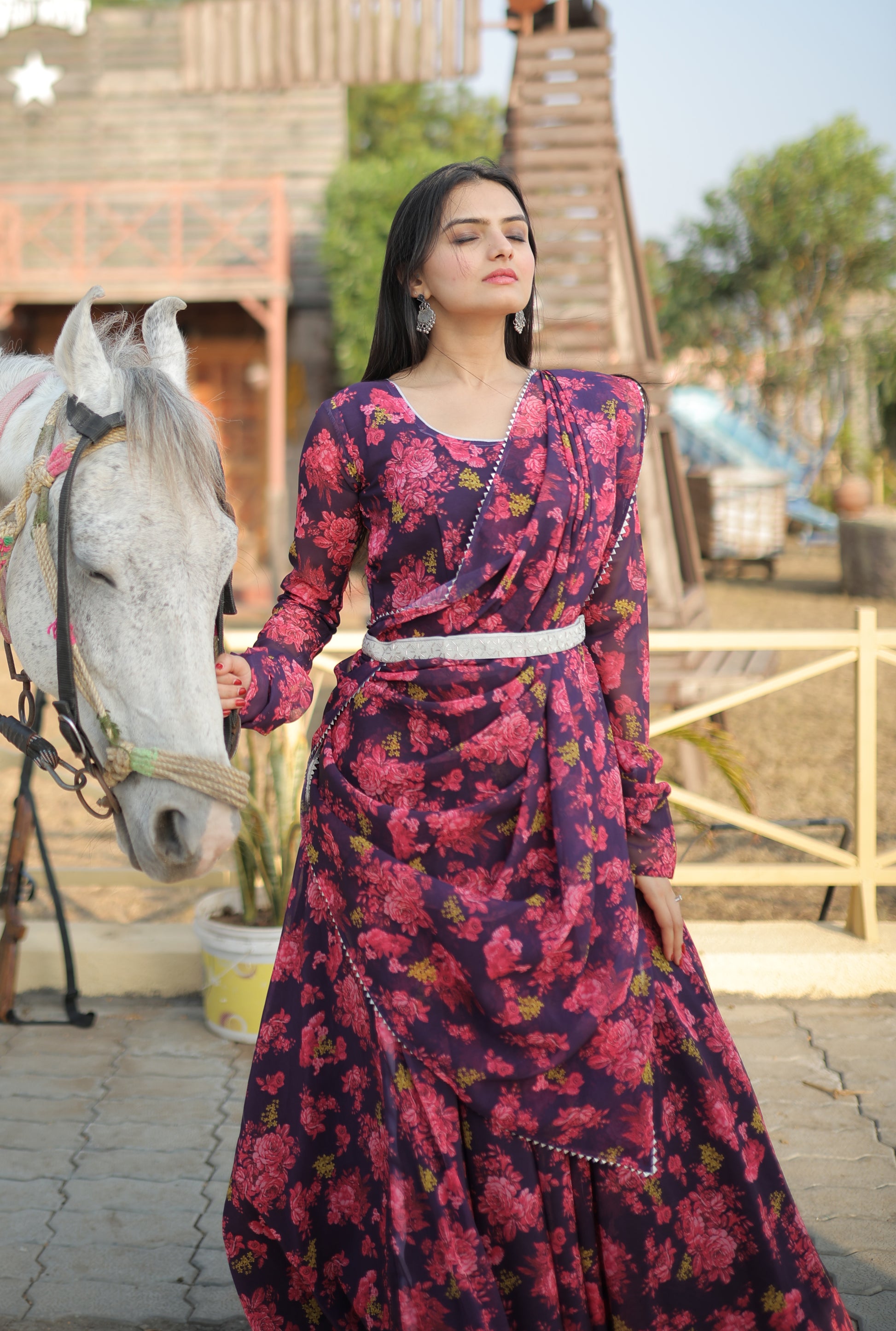 Faux Georgette with unique Flower Print and pure fabric Georgette gown - Clothebelle