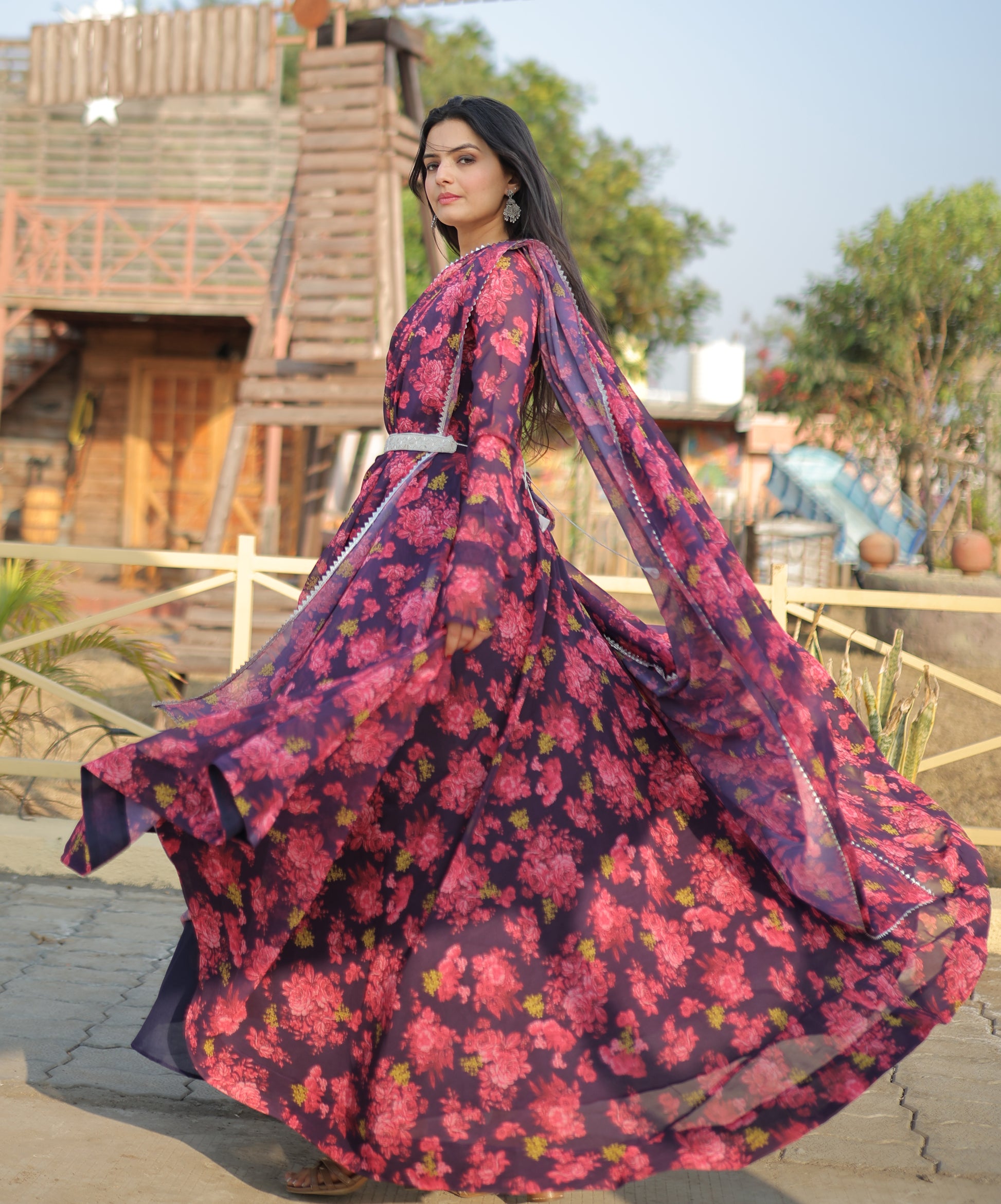 Faux Georgette with unique Flower Print and pure fabric Georgette gown - Clothebelle