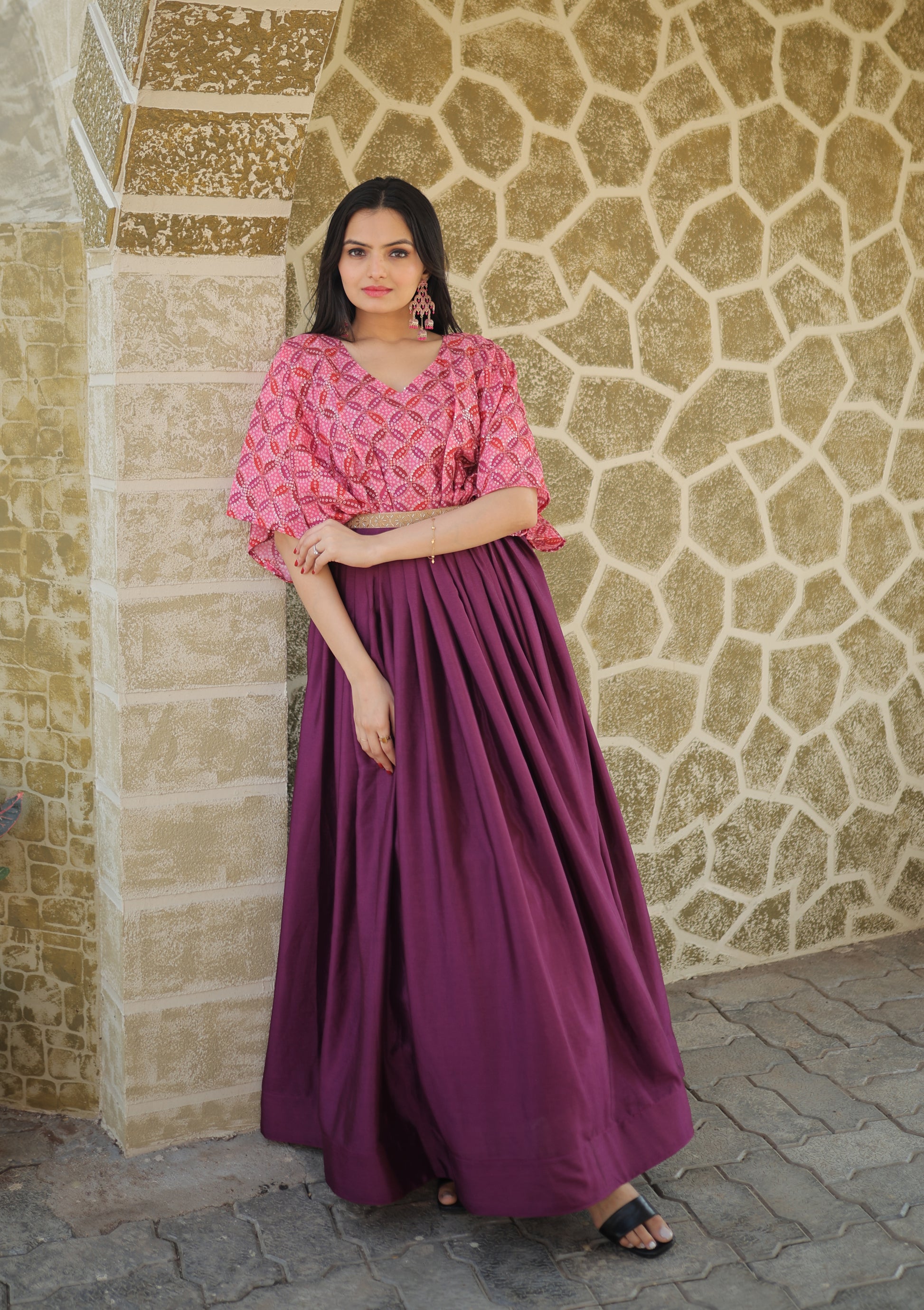 Indian Chinnon With Position Print designer gowns - Clothebelle