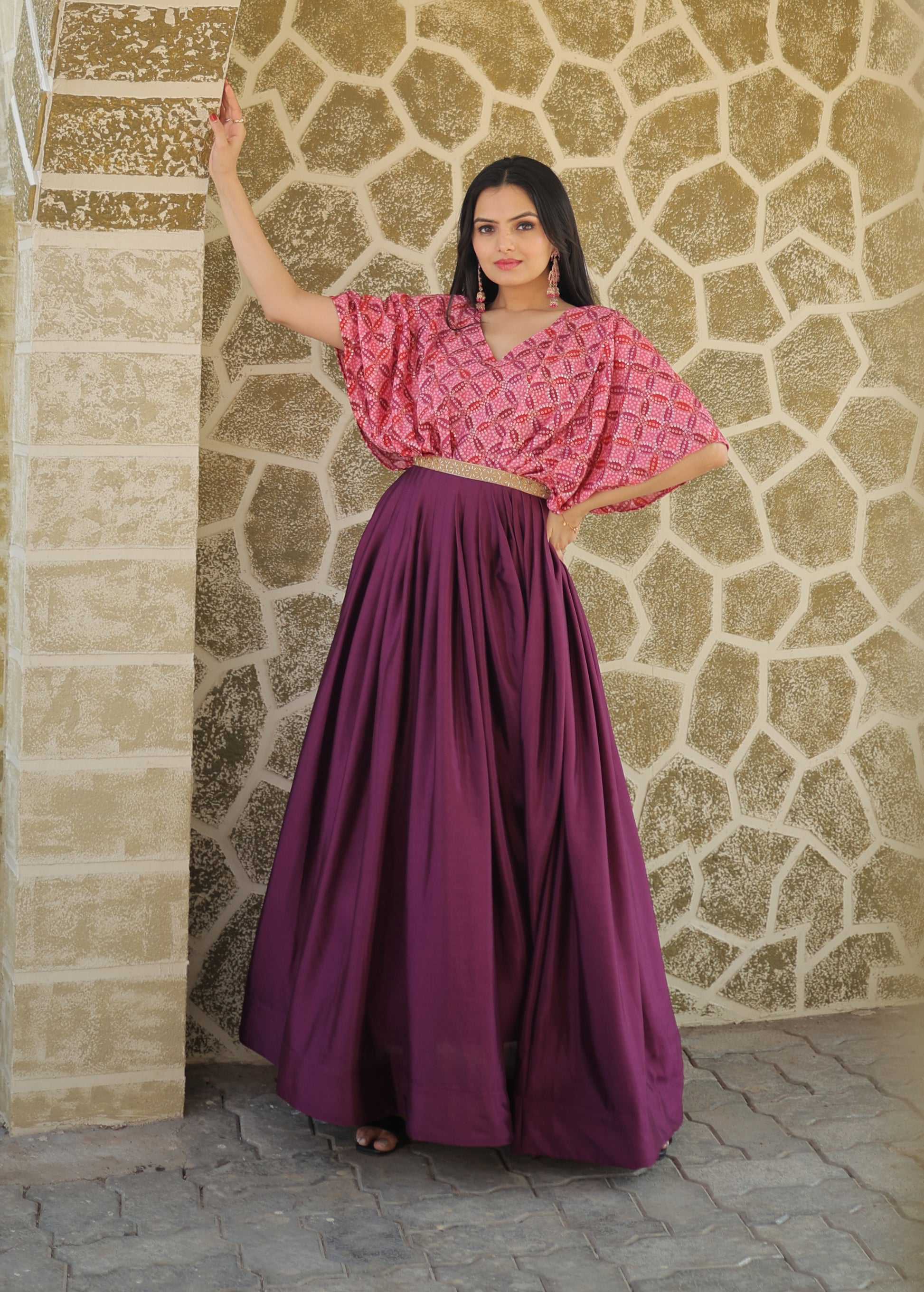 Indian Chinnon With Position Print designer gowns - Clothebelle