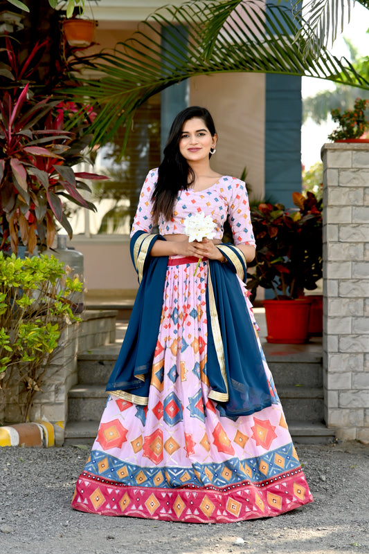 Chinnon With Position Print designer lehenga choli set - Clothebelle