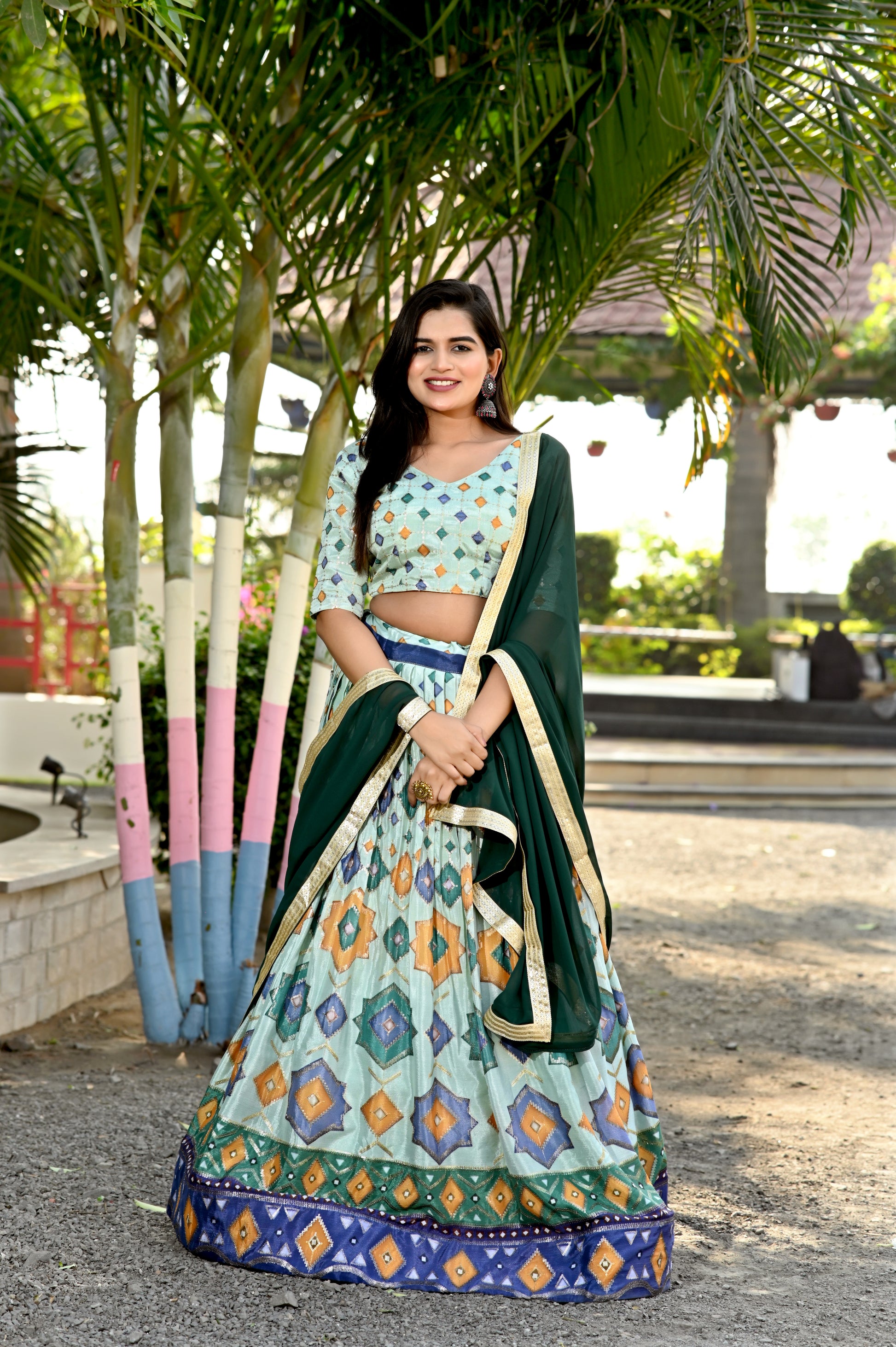 Chinnon With Position Print designer lehenga choli set - Clothebelle