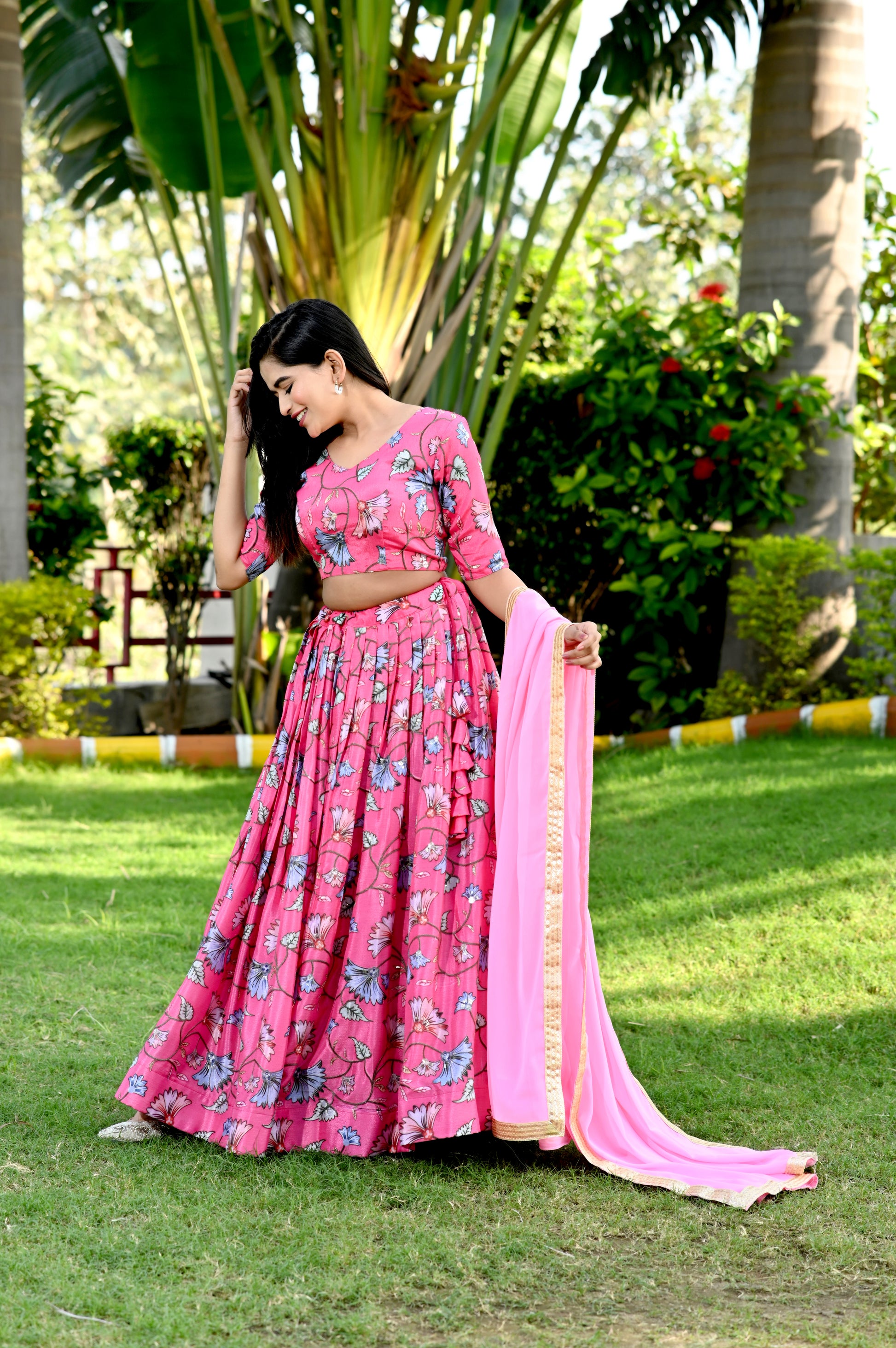 Chinnon With Position Print designer lehenga choli set - Clothebelle