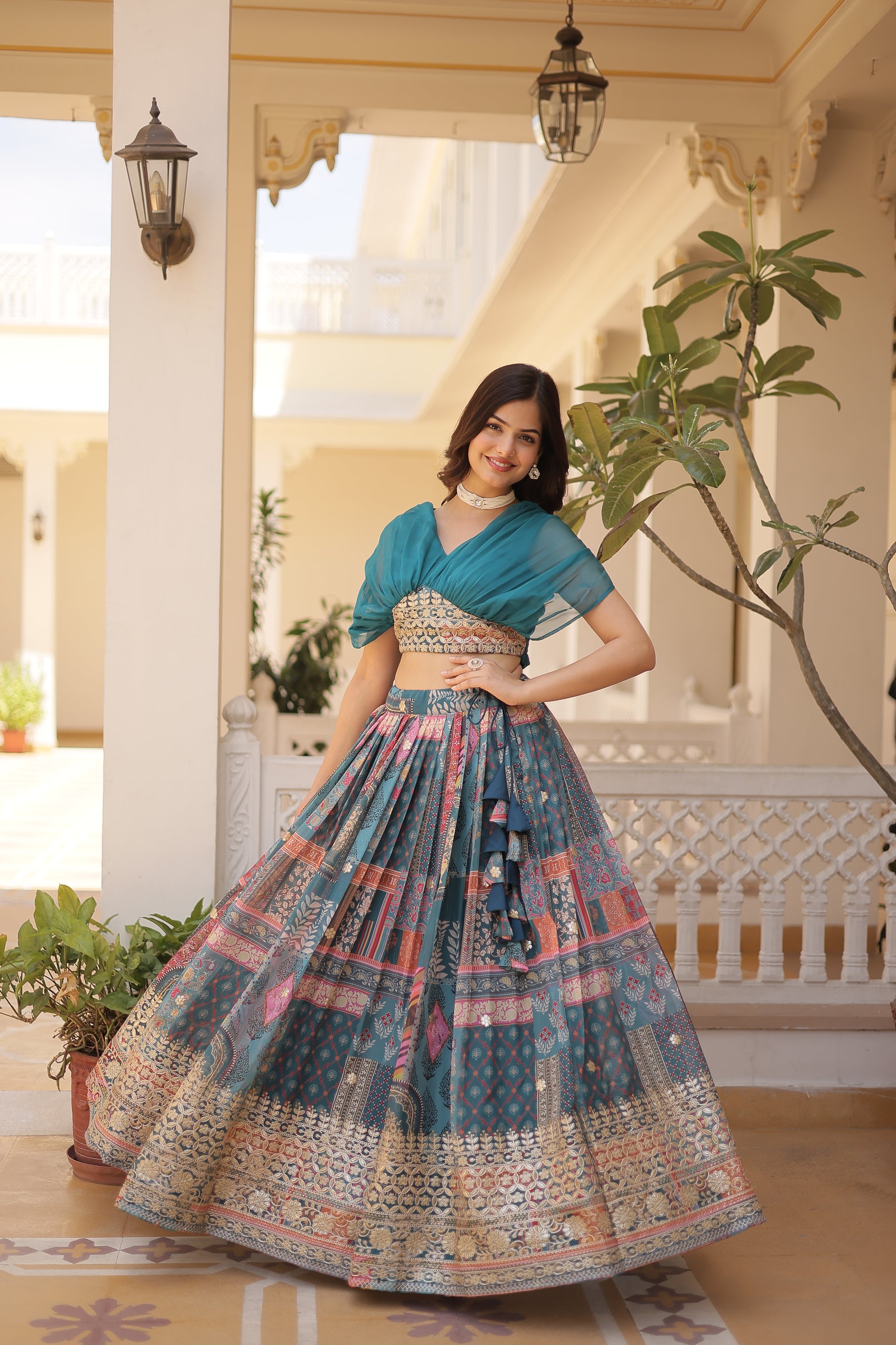 Russian Silk Rich Digital Printed with Embroidery Work lehenga choli - Clothebelle