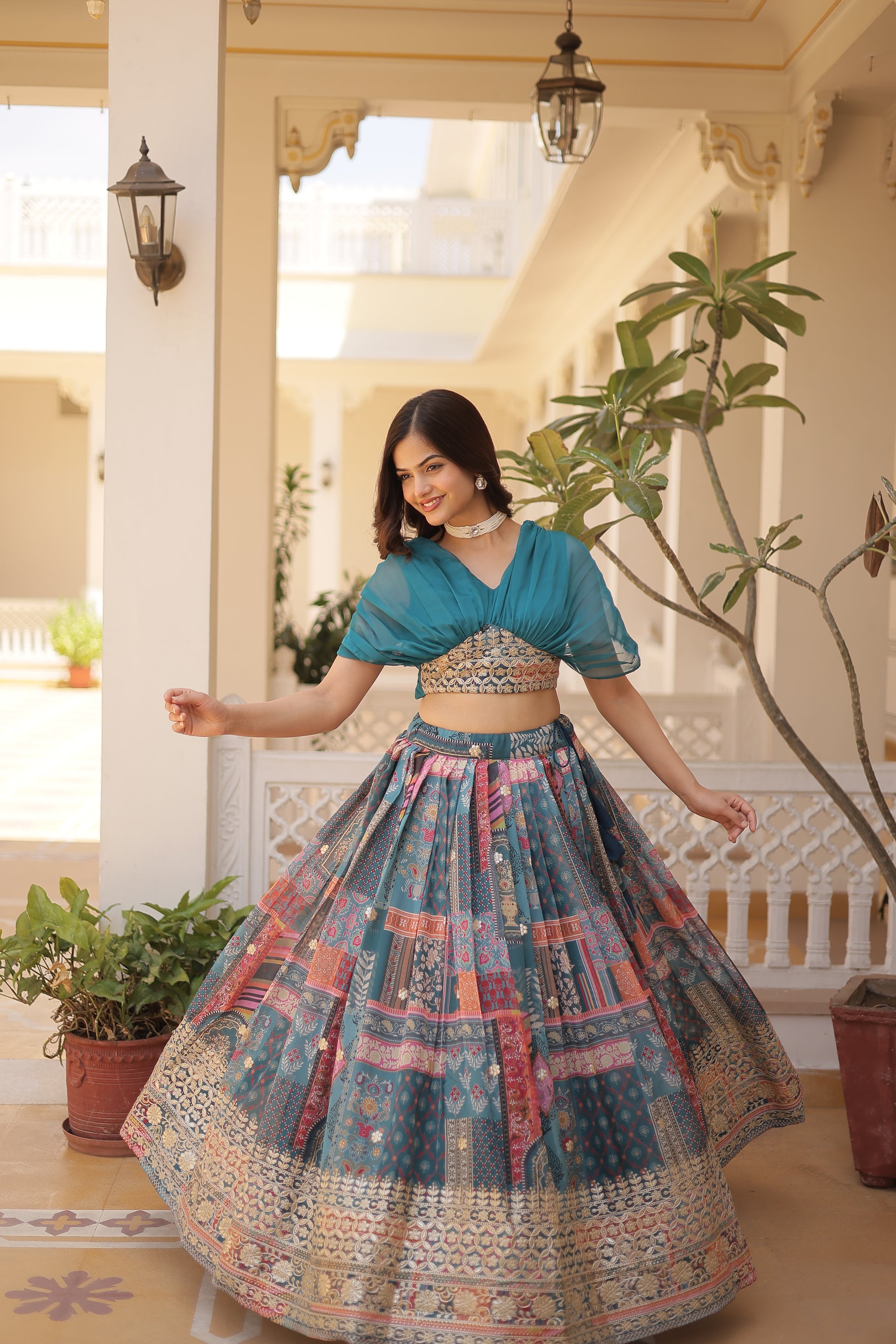 Russian Silk Rich Digital Printed with Embroidery Work lehenga choli - Clothebelle