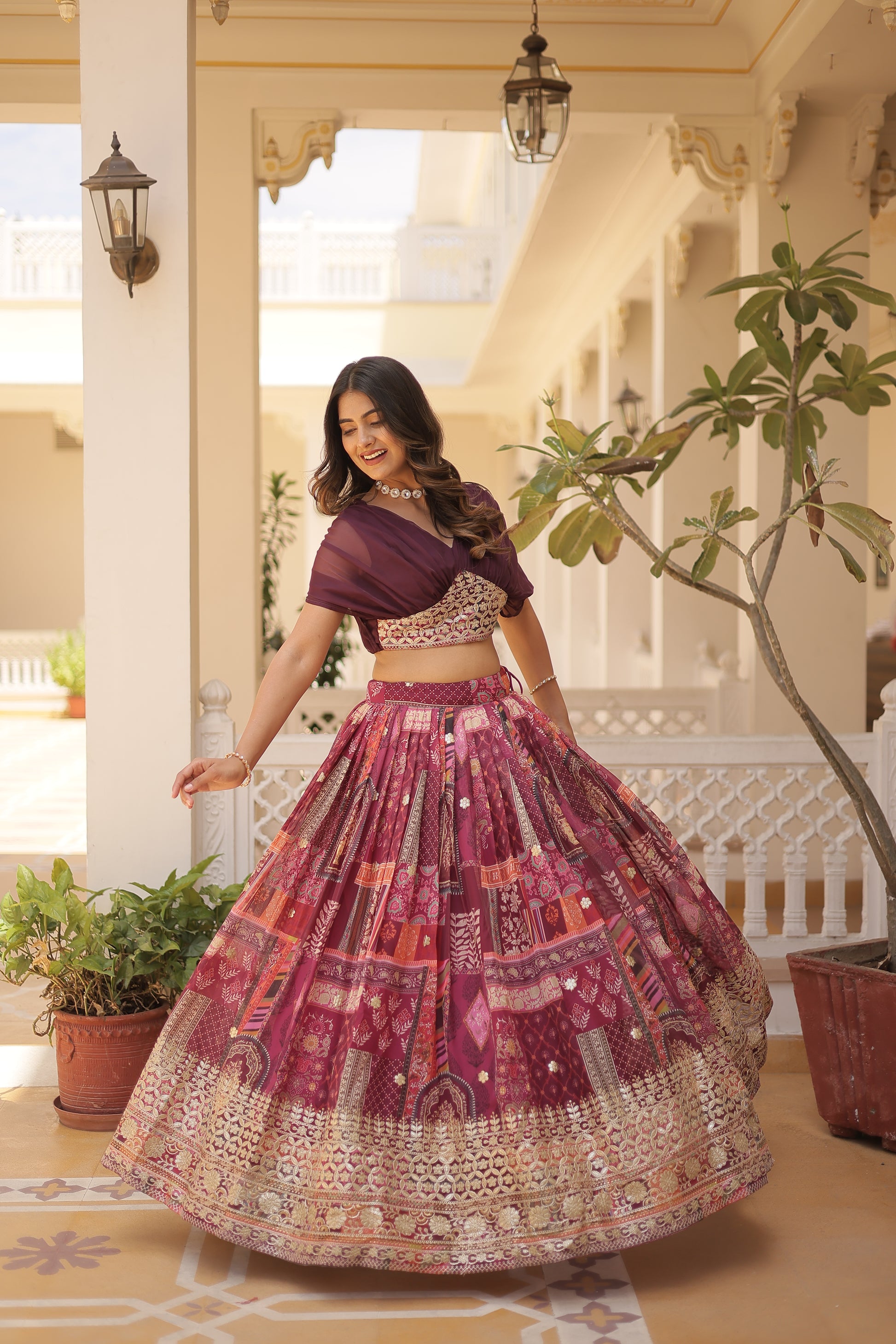 Russian Silk Rich Digital Printed with Embroidery Work lehenga choli - Clothebelle